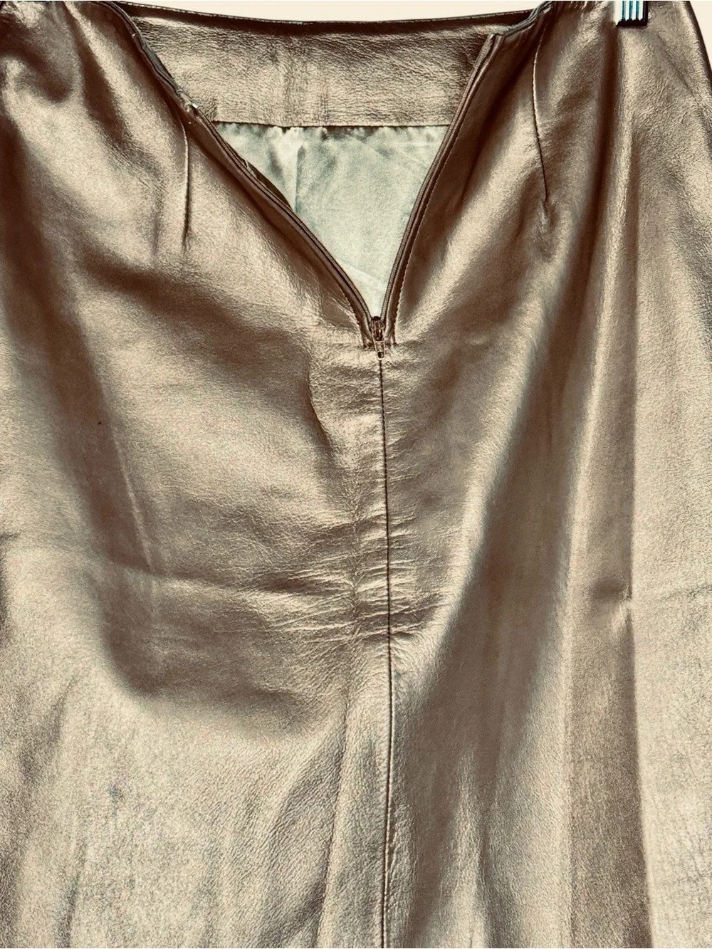 Margaret Godfrey Genuine Leather Metallic Gold A-Line Midi Skirt Glam Statement